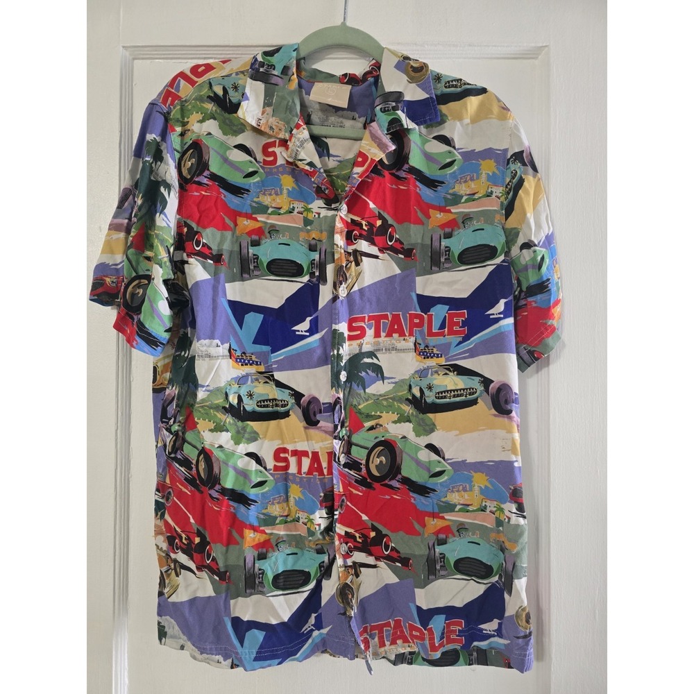 STAPLE Men's Paradise Camp Shirt Button Down Multi Color Palm Tree -‎ Size Large